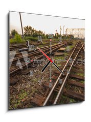 Obraz s hodinami 1D - 50 x 50 cm F_F43109712 - railway - železnice