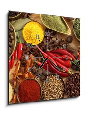 Obraz s hodinami 1D - 50 x 50 cm F_F43282253 - Spices and herbs - Koření a byliny