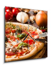 Obraz s hodinami 1D - 50 x 50 cm F_F43302036 - Pizza