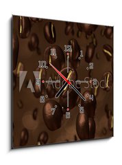 Obraz s hodinami 1D - 50 x 50 cm F_F43386107 - Coffee beans cascade - Kávová zrna kaskáda
