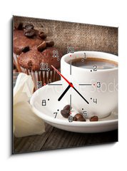 Obraz s hodinami 1D - 50 x 50 cm F_F43406270 - cup of coffee and chocolate cake 