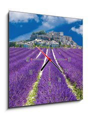 Obraz s hodinami 1D - 50 x 50 cm F_F43444999 - Lavande en Provence, village proven al en France