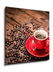 Obraz s hodinami   Hot coffee  caff caldo, 50 x 50 cm