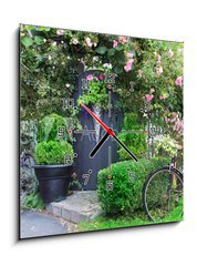 Obraz s hodinami   Small charming garden gate., 50 x 50 cm