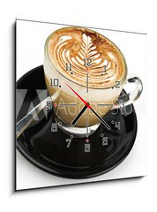 Obraz s hodinami   cup of cappuccino with artistic cream decoration, 50 x 50 cm