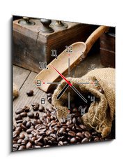 Obraz s hodinami 1D - 50 x 50 cm F_F43606423 - Roasted coffee beans in vintage setting - Pečená kávová zrna v vinobraní