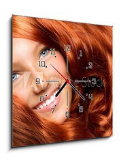 Obraz s hodinami 1D - 50 x 50 cm F_F44054513 - Beautiful Girl With Healthy Long Red Curly Hair - Krsn dvka se zdravmi dlouhmi ervenmi kudrnatmi vlasy