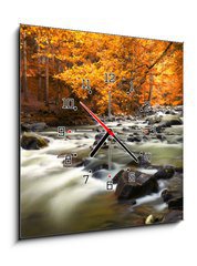 Obraz s hodinami 1D - 50 x 50 cm F_F44082572 - Autumn landscape with trees and river - Podzimn krajina se stromy a ekou