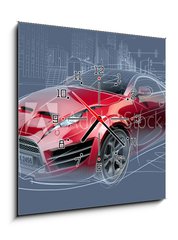 Obraz s hodinami 1D - 50 x 50 cm F_F44670680 - Sports car sketch. Original car design. - Sportovní náčrt auta. Originální design auta.