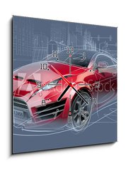 Obraz s hodinami 1D - 50 x 50 cm F_F44670680 - Sports car sketch. Original car design. - Sportovn nrt auta. Originln design auta.