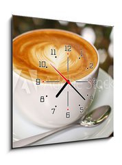 Obraz s hodinami   Cappuccino or latte coffee with heart shape, 50 x 50 cm