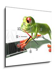 Obraz s hodinami 1D - 50 x 50 cm F_F4498529 - Grenouille devant un ordinateur portable