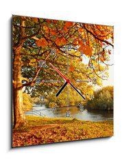 Obraz s hodinami 1D - 50 x 50 cm F_F45108931 - Beautiful Autumn in the park - Krásný podzim v parku