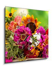 Obraz s hodinami   Beautiful bouquet of bright flowers, 50 x 50 cm