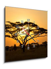 Obraz s hodinami 1D - 50 x 50 cm F_F45762183 - Rising Sun shinning through an Acacia Tree in Serengeti