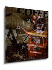 Obraz s hodinami 1D - 50 x 50 cm F_F45893910 - coffee mill - kávový mlýnek