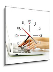 Obraz s hodinami 1D - 50 x 50 cm F_F46202302 - female hands writing on laptot, isolated on white
