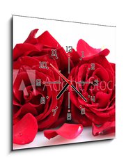 Obraz s hodinami 1D - 50 x 50 cm F_F46400536 - beautiful red roses and petals isolated on white