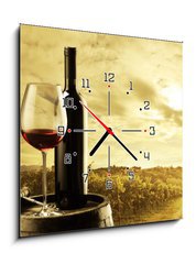 Obraz s hodinami   Vineyard at sunset, 50 x 50 cm