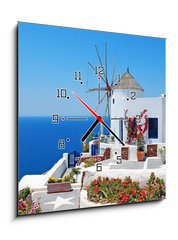 Obraz s hodinami 1D - 50 x 50 cm F_F46516740 - Traditional architecture of Oia village at Santorini island in G