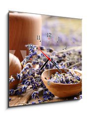 Obraz s hodinami   Pestle and mortar with lavender, 50 x 50 cm