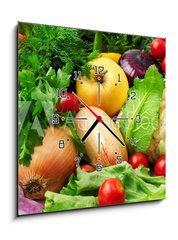 Obraz s hodinami 1D - 50 x 50 cm F_F47250215 - fresh fruits and vegetables - čerstvé ovoce a zeleninu