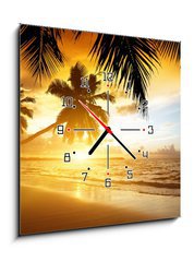 Obraz s hodinami   sunset on the beach of caribbean sea, 50 x 50 cm