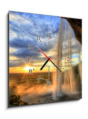 Obraz s hodinami 1D - 50 x 50 cm F_F47723012 - Seljalandfoss waterfall at sunset in HDR, Iceland