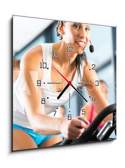 Obraz s hodinami   Leute beim Spinning in einem Fitnessstudio, 50 x 50 cm