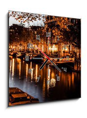 Obraz s hodinami 1D - 50 x 50 cm F_F48268709 - Amsterdam at night, The Netherlands - Amsterdam v noci, Nizozemsko