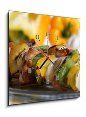 Obraz s hodinami 1D - 50 x 50 cm F_F4909115 - Grilled Chicken Kebabs - Grilované kuřecí kebaby