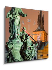 Obraz s hodinami   Saint Ivo statue and Smetana clock tower, Prague., 50 x 50 cm