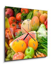 Obraz s hodinami 1D - 50 x 50 cm F_F4927653 - Vegetables and Fruits Arrangement - Uspořádání zeleniny a ovoce