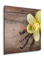 Obraz s hodinami   Vanilla Pods and Flower over Wooden Background, 50 x 50 cm