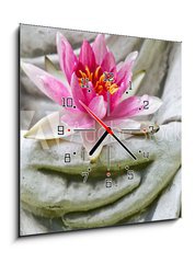 Obraz s hodinami   Buddha hands holding flower, close up, 50 x 50 cm