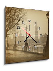 Obraz s hodinami 1D - 50 x 50 cm F_F50280997 - Vintage Retro Picture of Big Ben / Houses of Parliament (London) - Vintage Retro Obrázek Big Ben / Houses of Parliament (Londýn)
