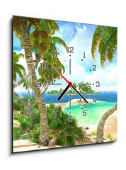 Obraz s hodinami 1D - 50 x 50 cm F_F50721906 - Tropical paradise beach - Tropická rajová pláž