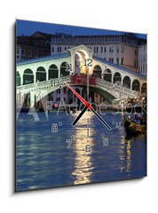 Obraz s hodinami 1D - 50 x 50 cm F_F5074180 - Le pont du rialto et gondole de nuit 