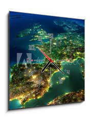Obraz s hodinami 1D - 50 x 50 cm F_F50870884 - Night Earth. A piece of Europe - Spain, Portugal, France - Non Zem. Kus Evropy