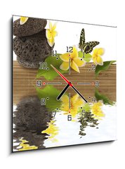 Obraz s hodinami 1D - 50 x 50 cm F_F51354195 - concept dtente : bambou, galets, papillon, fleurs