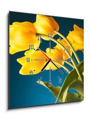 Obraz s hodinami 1D - 50 x 50 cm F_F51753452 - back of a gorgeous bouquet of yellow tulips - zadní nádherné kytice žlutých tulipánů