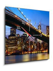 Obraz s hodinami 1D - 50 x 50 cm F_F51808000 - Manhattan panorama with Brooklyn Bridge at sunset in New York - Manhattan panorama s Brooklynským mostem při západu slunce v New Yorku