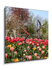 Obraz s hodinami 1D - 50 x 50 cm F_F52173694 - Holland windmills and tulips