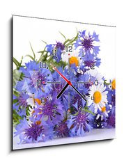 Obraz s hodinami 1D - 50 x 50 cm F_F52878804 - Beautiful bouquet of cornflowers and chamomiles ,isolated