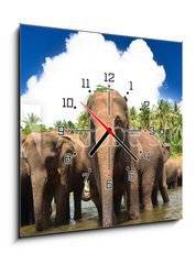 Obraz s hodinami 1D - 50 x 50 cm F_F53076772 - Elephant group in the river
