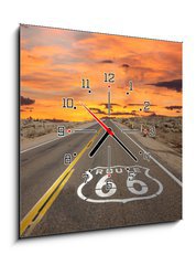 Obraz s hodinami 1D - 50 x 50 cm F_F53081233 - Route 66 Pavement Sign Sunrise Mojave Desert