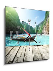 Obraz s hodinami 1D - 50 x 50 cm F_F53119100 - rock of Phi Phi island in Thailand and wooden platform - rock z ostrova Phi Phi v Thajsku a dřevěné plošiny