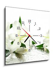 Obraz s hodinami 1D - 50 x 50 cm F_F53176828 - Beautiful lily, isolated on white - Krsn lilie, izolovan na blm