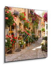 Obraz s hodinami 1D - 50 x 50 cm F_F53374967 - Vicolo con fiori, Spello