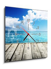 Obraz s hodinami   Caribbean sea and wooden platform, 50 x 50 cm
